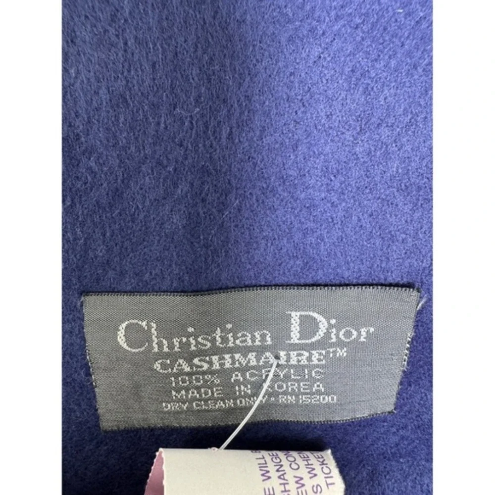 Christian Dior Cashmaire Scarf Navy Blue Solid Acrylic Fringe Mens RN 15200‎